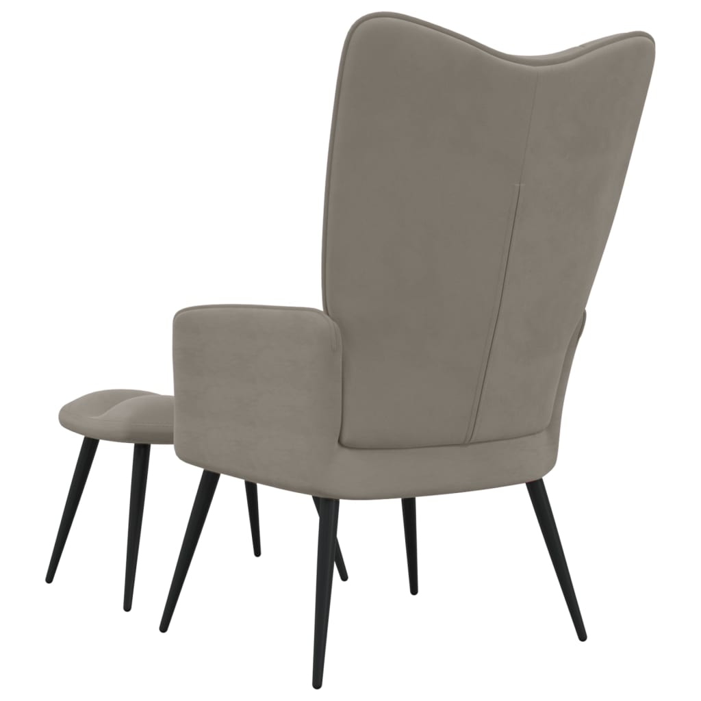 vidaXL Relaxing Chair with a Stool Light Gray Velvet