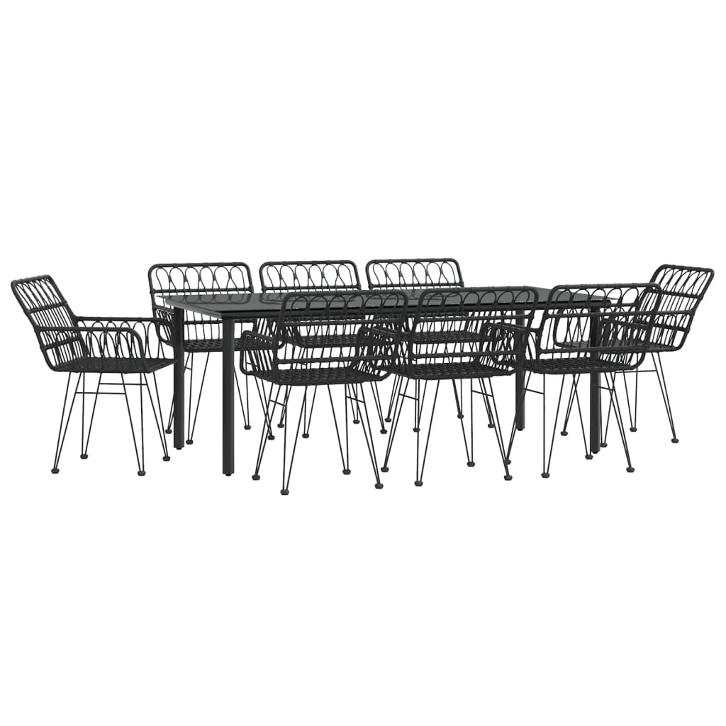 vidaXL 9 Piece Patio Dining Set Black Poly Rattan