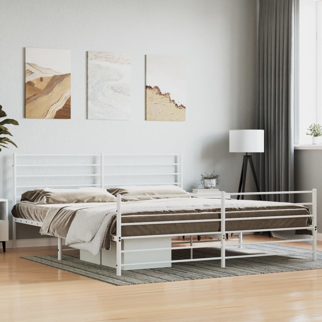 vidaXL Metal Bed Frame without Mattress with Footboard White 76"x79.9"