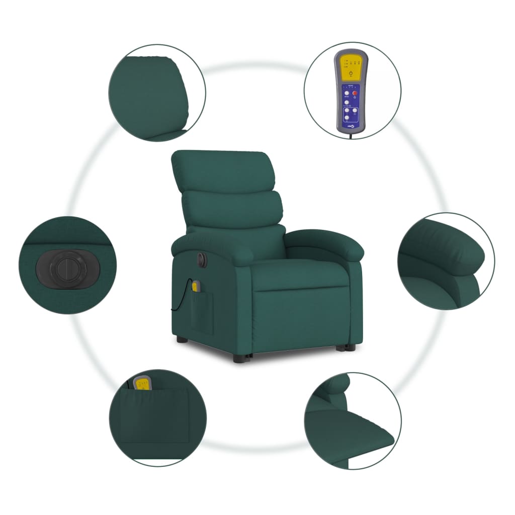 vidaXL Electric Stand up Massage Recliner Chair Dark Green Fabric