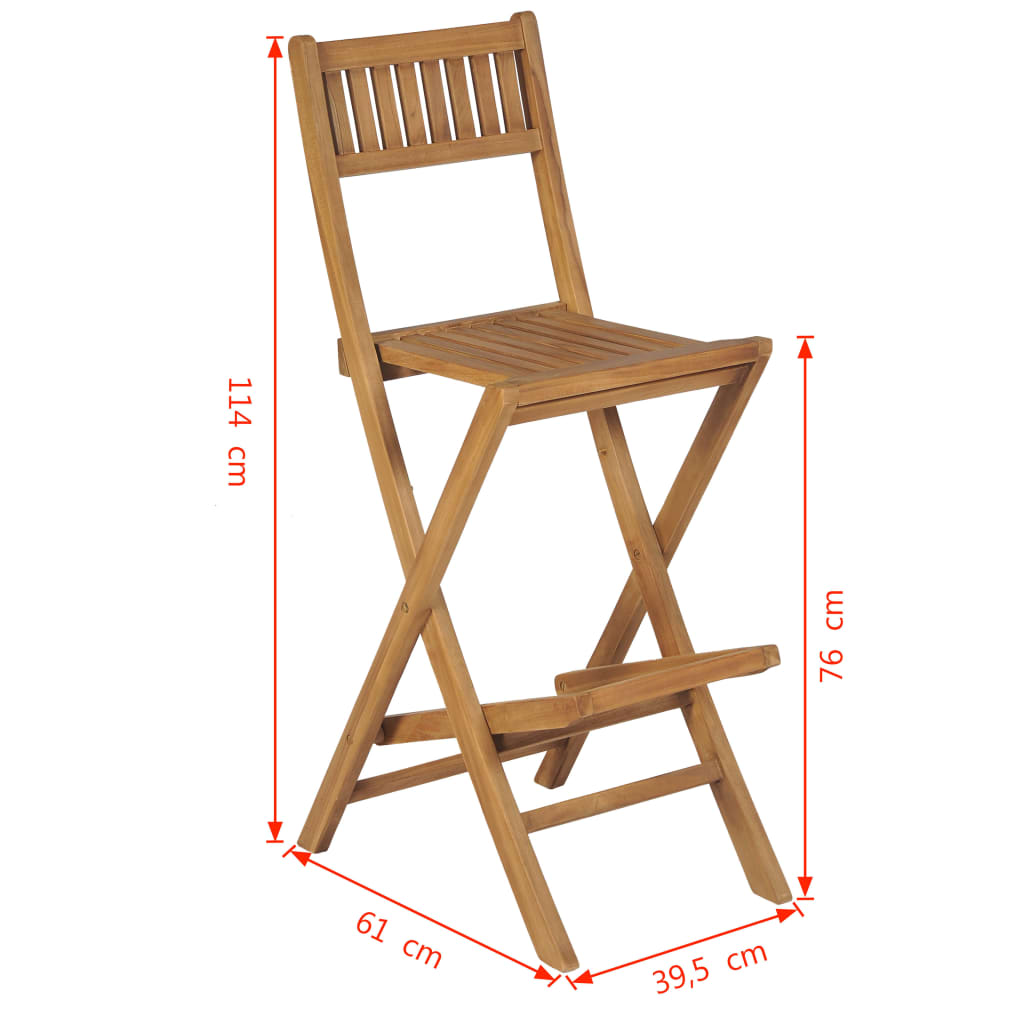 vidaXL Folding Patio Bar Stools 2 pcs Solid Teak Wood