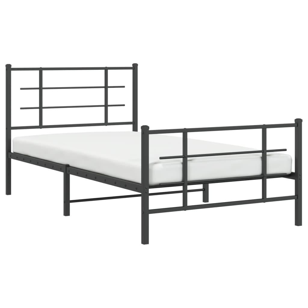 vidaXL Metal Bed Frame without Mattress with Footboard Black 39.4"x78.7"