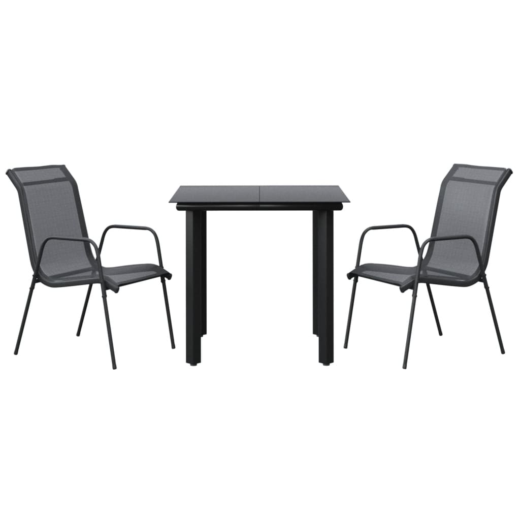 vidaXL 3 Piece Patio Dining Set Black Steel and Textilene