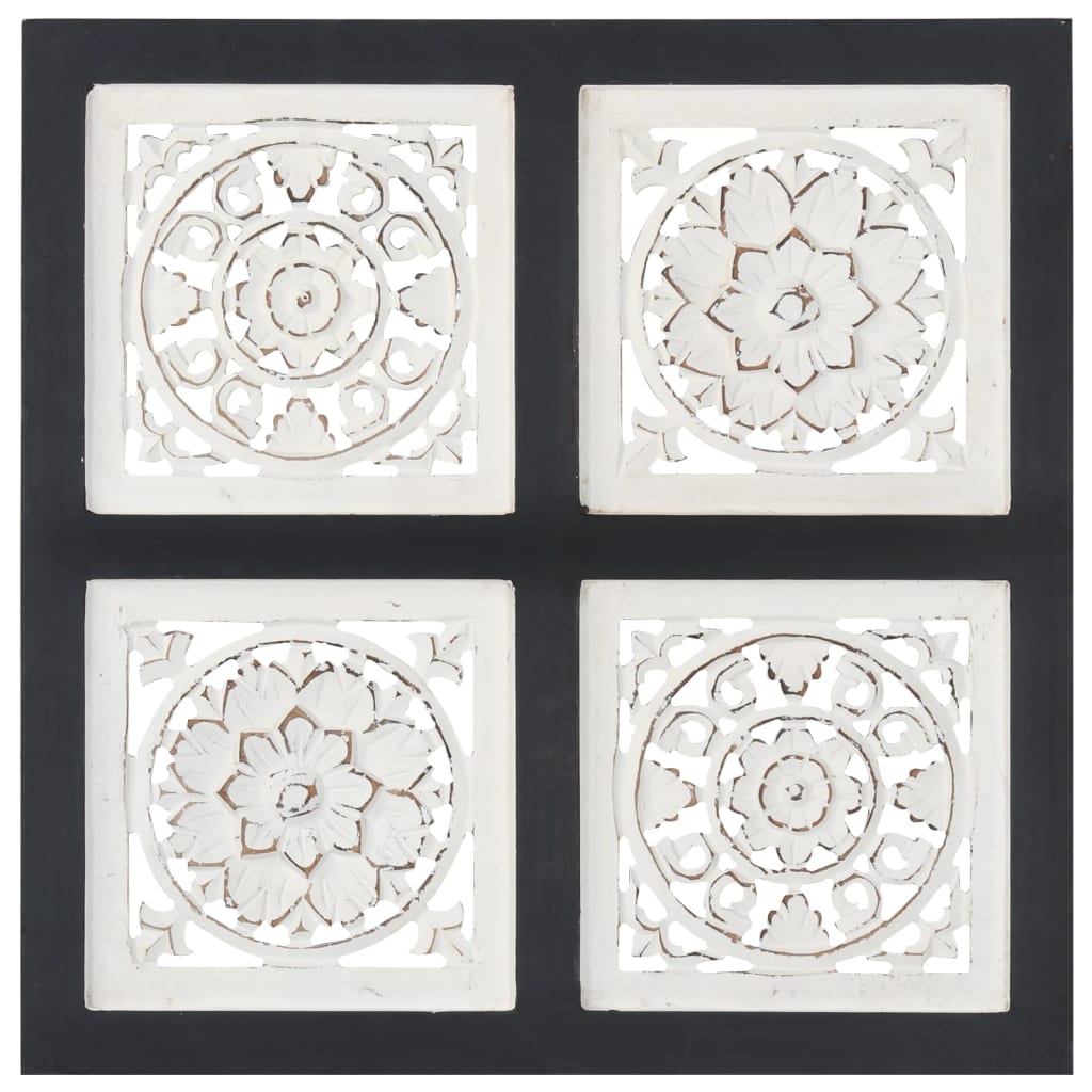 vidaXL Hand-Carved Wall Panel MDF 15.7"x15.7"x0.6" Black and White