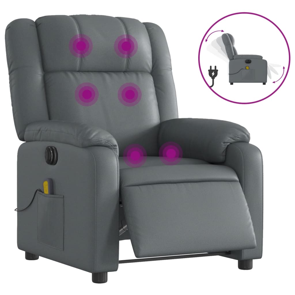 vidaXL Electric Massage Recliner Chair Gray Faux Leather