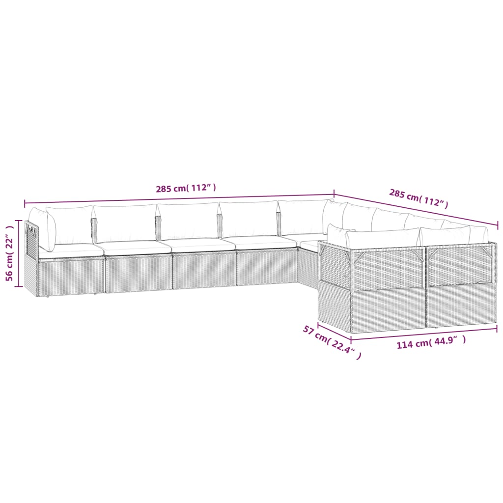 vidaXL 10 Piece Patio Lounge Set with Cushions Gray Poly Rattan