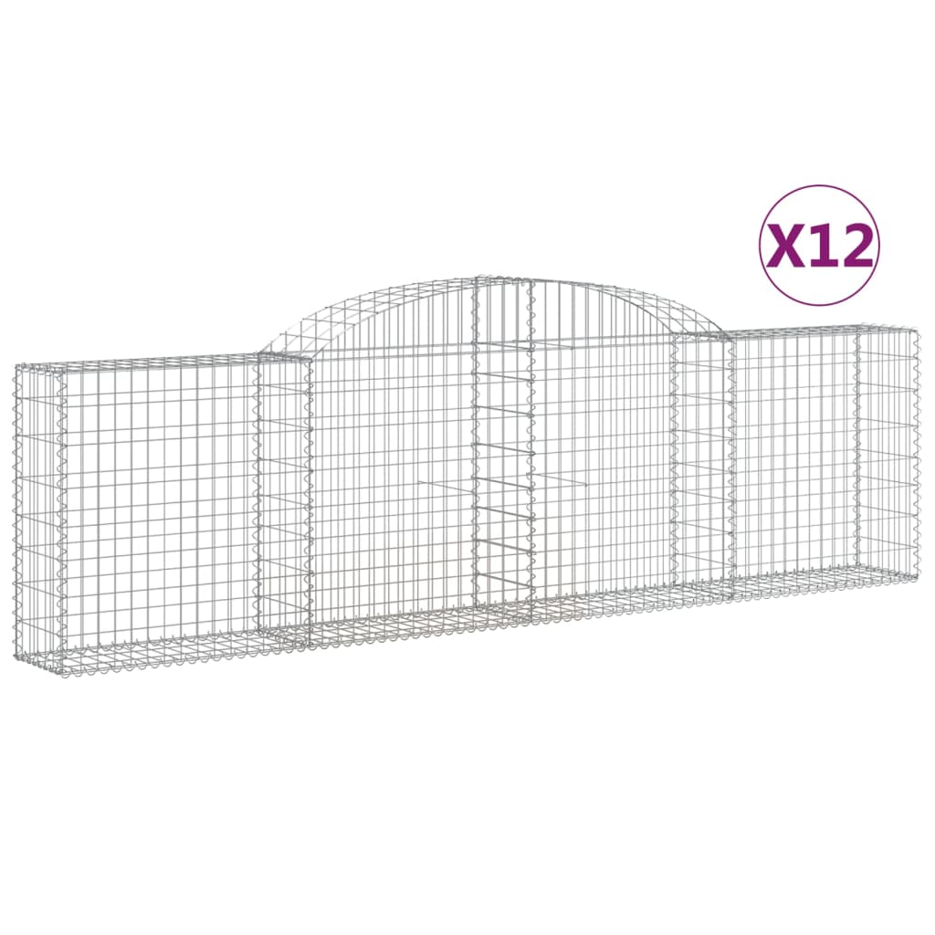 vidaXL Arched Gabion Baskets 12 pcs 118.1"x11.8"x31.5"/39.4" Galvanized Iron