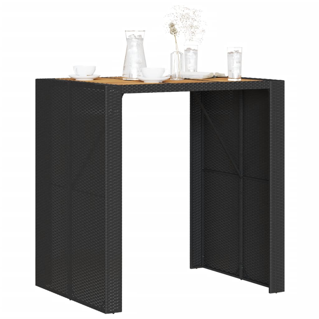 vidaXL Patio Bar Table with Acacia Wood Top Black 41.3"x31.5"x43.3" Poly Rattan