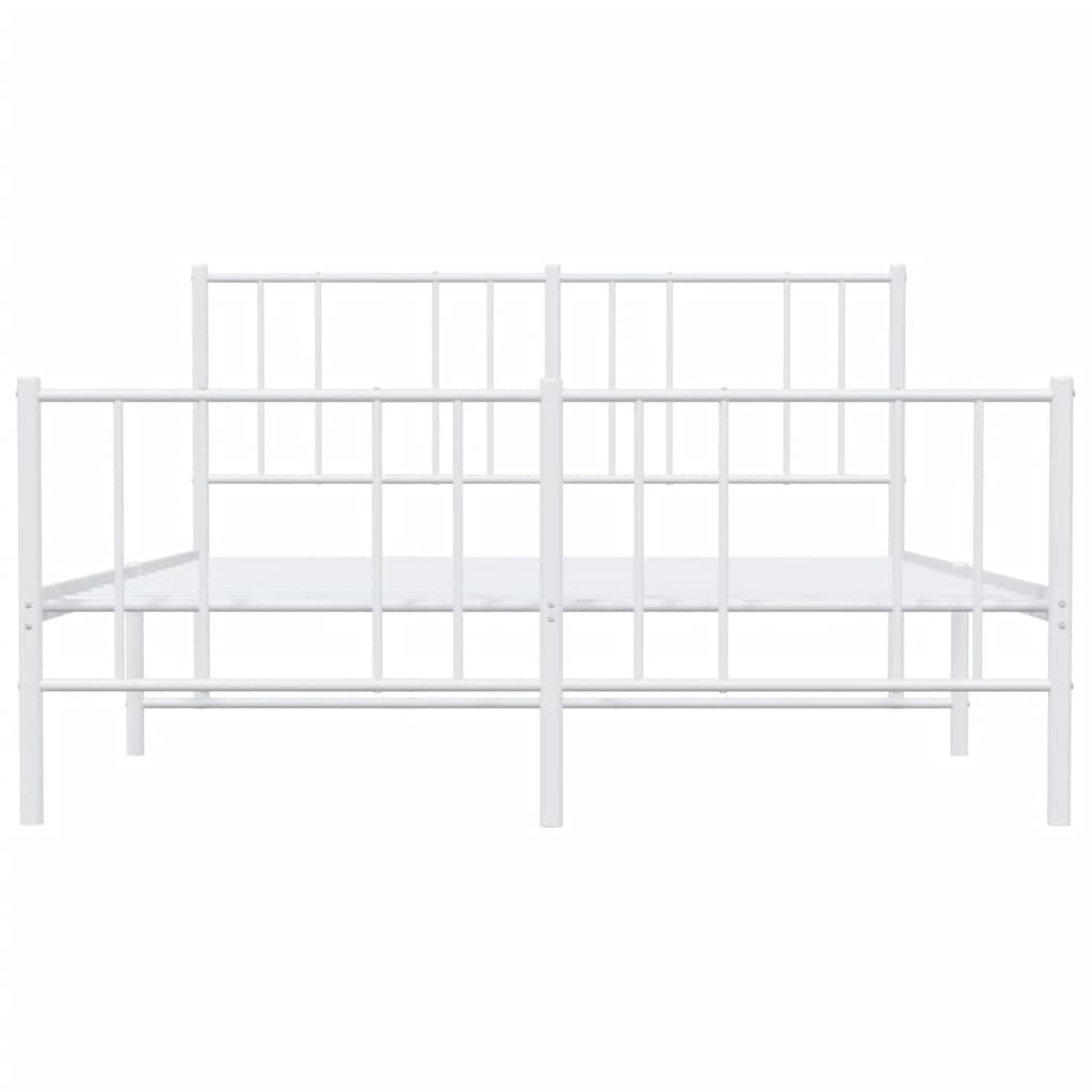 vidaXL Metal Bed Frame without Mattress with Footboard White 53.1"x74.8"