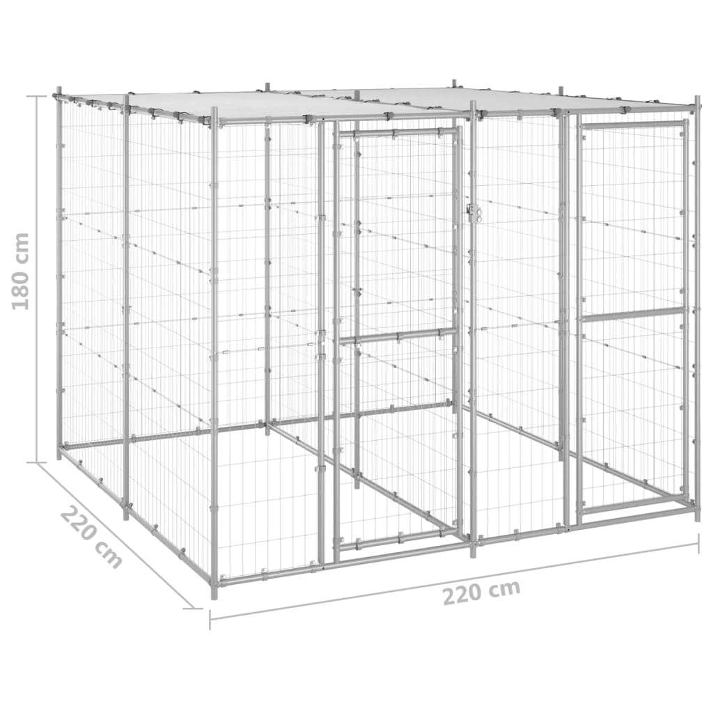 vidaXL Outdoor Dog Kennel Galvanized Steel with Roof 52.1 ft²