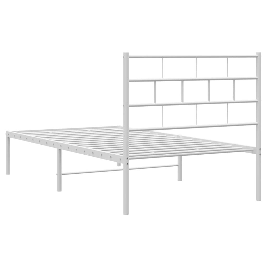 vidaXL Metal Bed Frame without Mattress with Headboard White 39.4"x74.8"