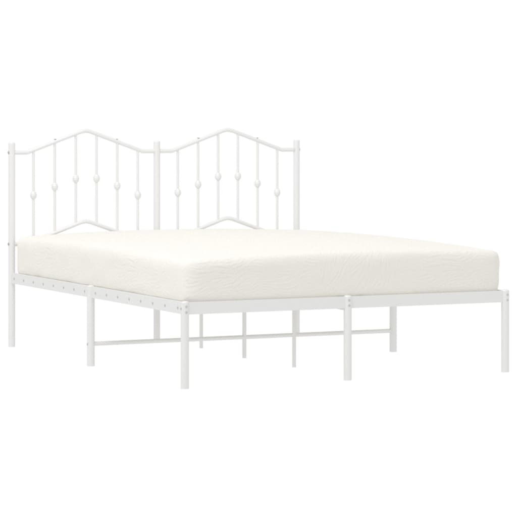 vidaXL Metal Bed Frame with Headboard White 53.1"x74.8"