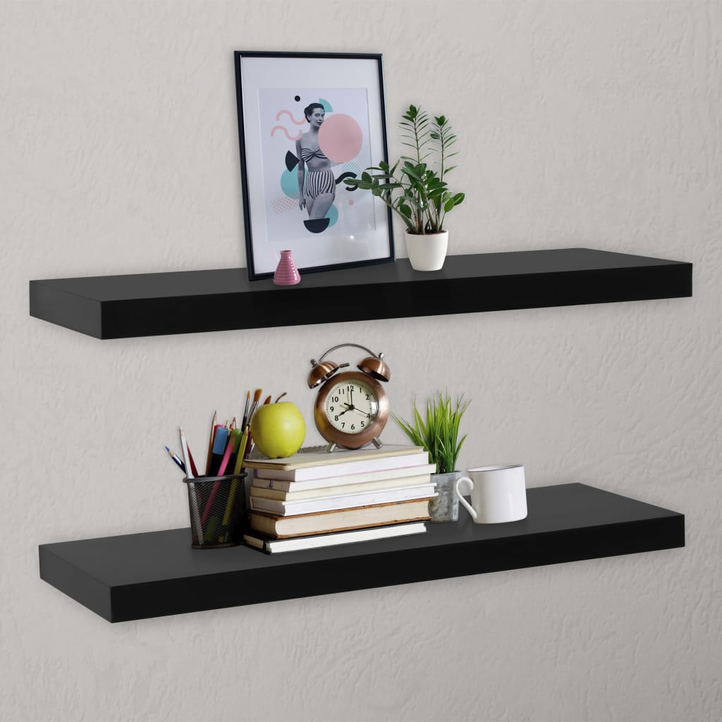 vidaXL Floating Wall Shelves 2 pcs Black 47.2"x7.9"x1.5"