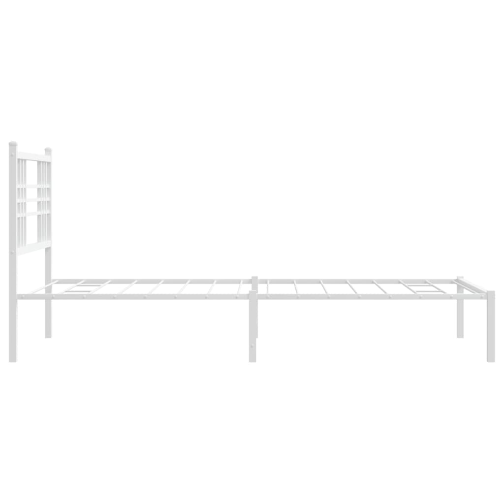 vidaXL Metal Bed Frame with Headboard White 39.4"x78.7"