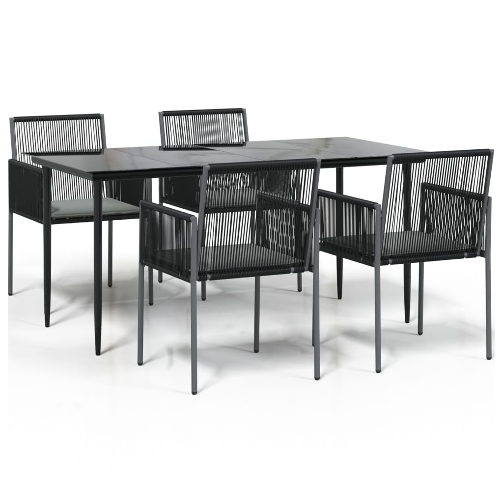 vidaXL 5 Piece Patio Dining Set with Cushions Black Poly Rattan and Steel