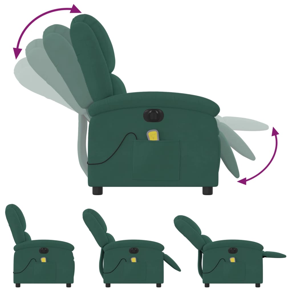 vidaXL Electric Massage Recliner Chair Dark Green Velvet
