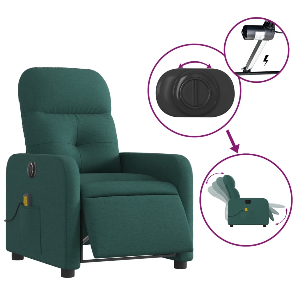 vidaXL Electric Massage Recliner Chair Dark Green Fabric