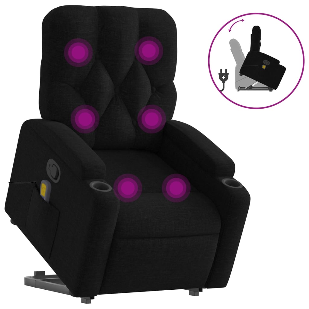 vidaXL Stand up Massage Recliner Chair Black Fabric