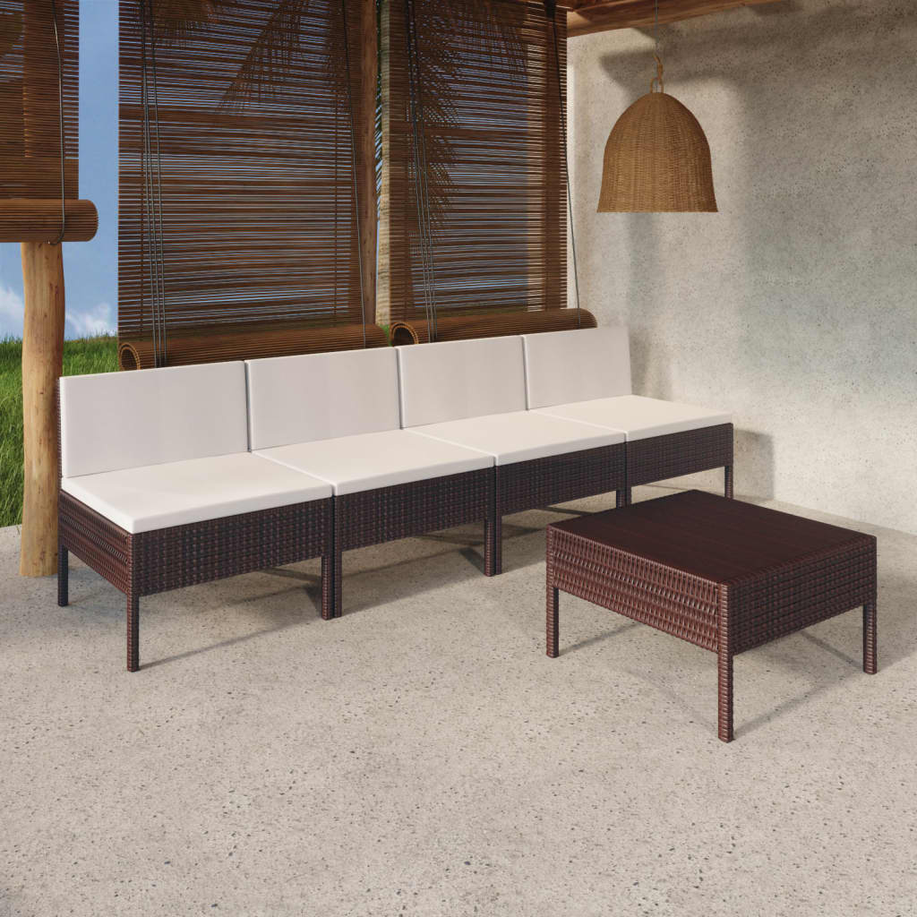 vidaXL 5 Piece Patio Lounge Set with Cushions Poly Rattan Brown