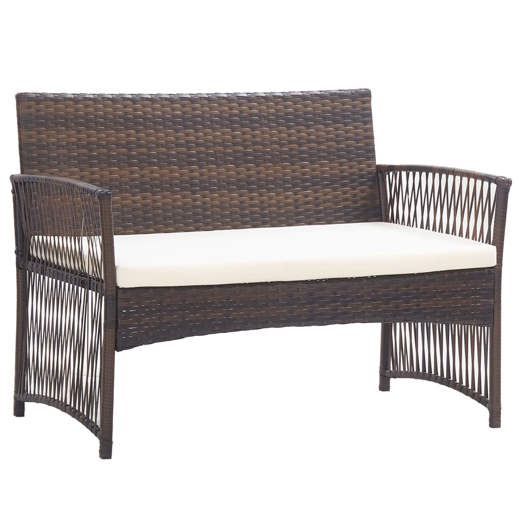 vidaXL 4 Piece Patio Lounge Set with Cushion Poly Rattan Brown