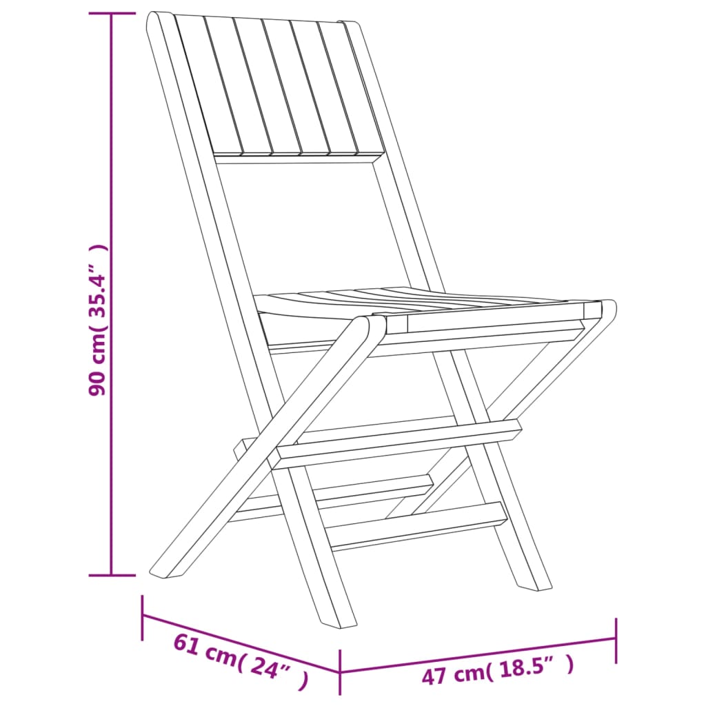 vidaXL Folding Patio Chairs 8 pcs 18.5"x24"x35.4" Solid Wood Teak