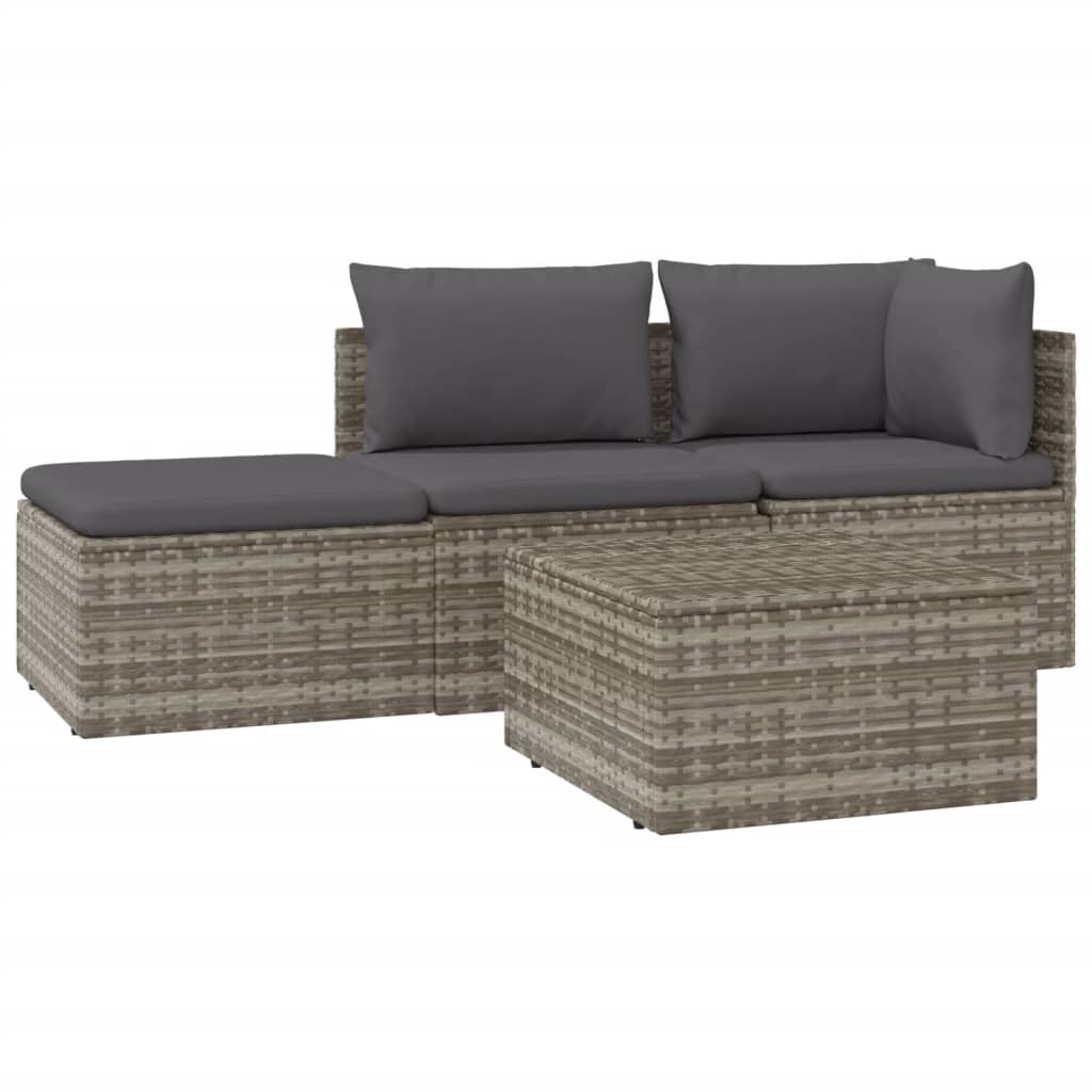 vidaXL 4 Piece Patio Lounge Set with Cushions Gray Poly Rattan