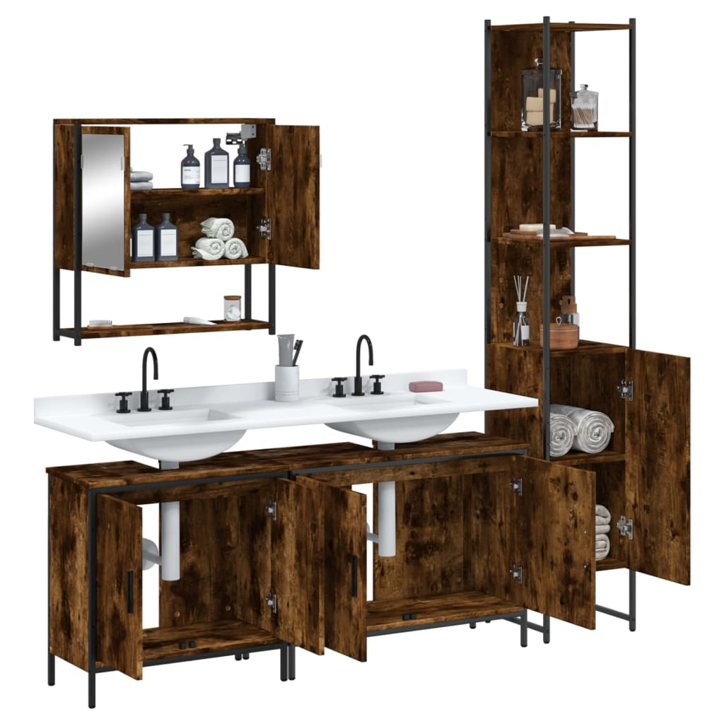 vidaXL 4 Piece Bathroom Furniture Set Smoked Oak Engineered Wood