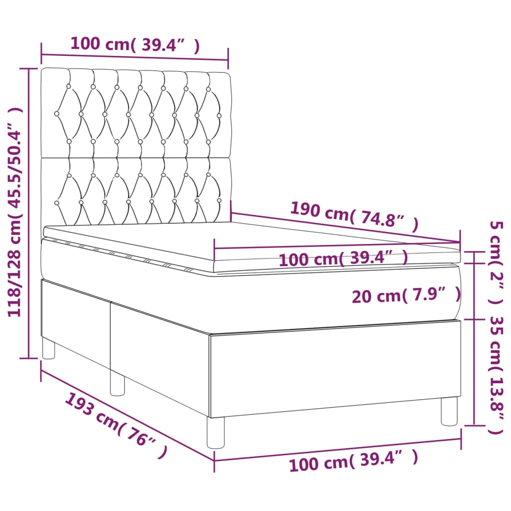 vidaXL Box Spring Bed with Mattress Dark Gray Twin Fabric