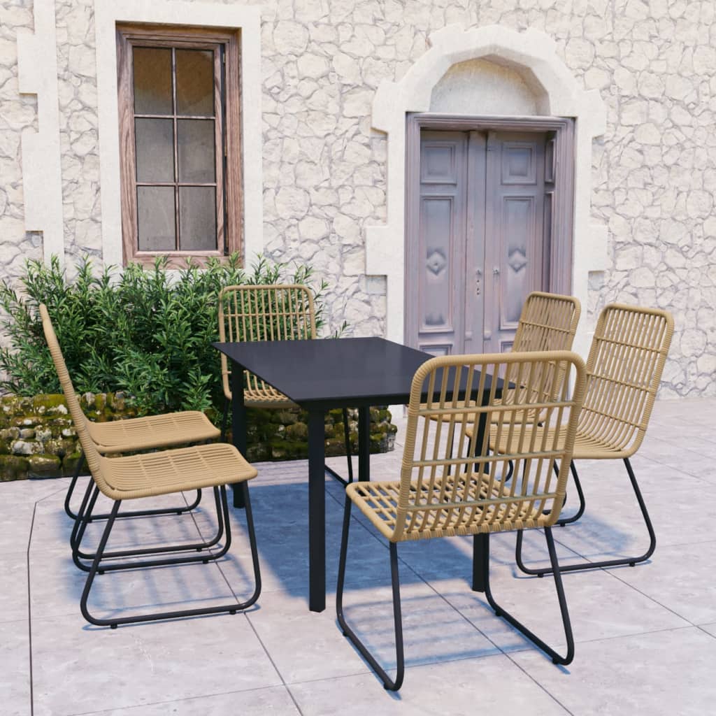 vidaXL 7 Piece Patio Dining Set Poly Rattan and Glass