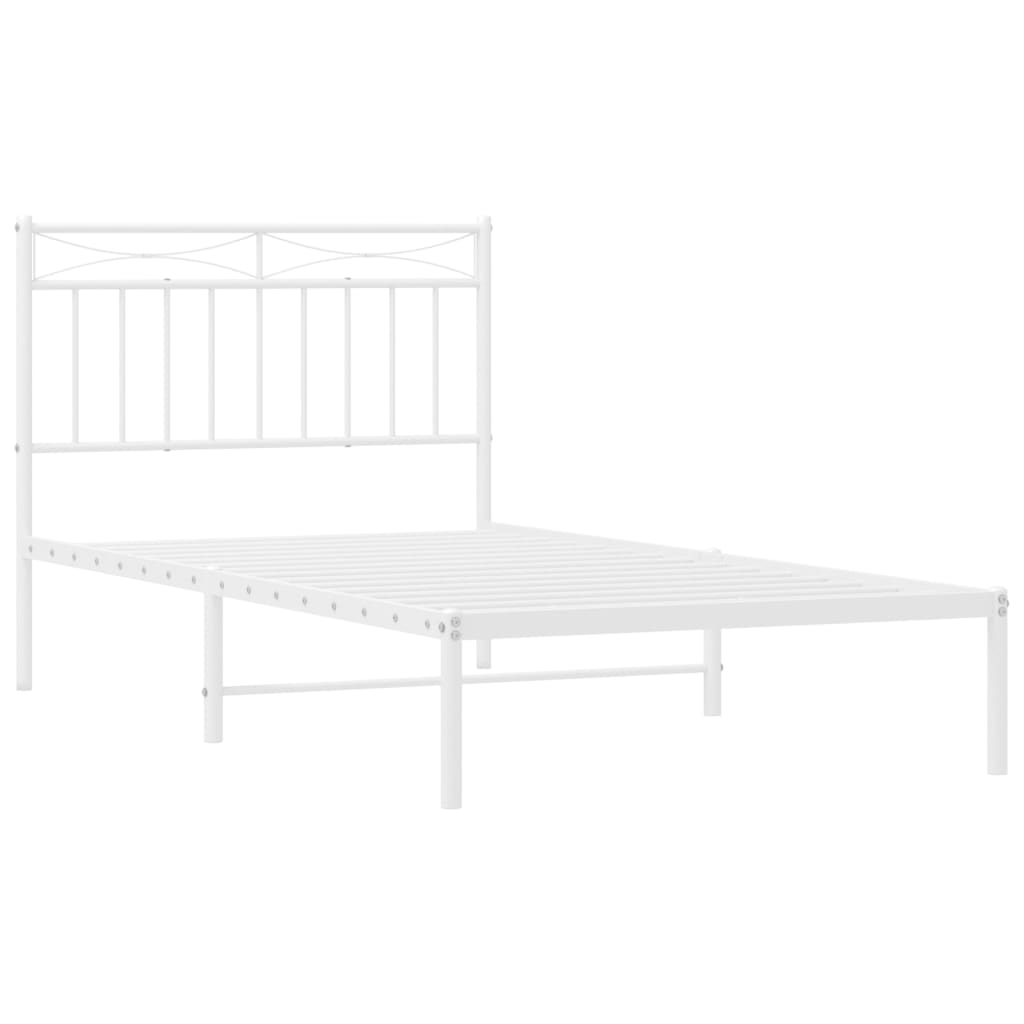 vidaXL Metal Bed Frame without Mattress with Headboard White 39.4"x74.8"