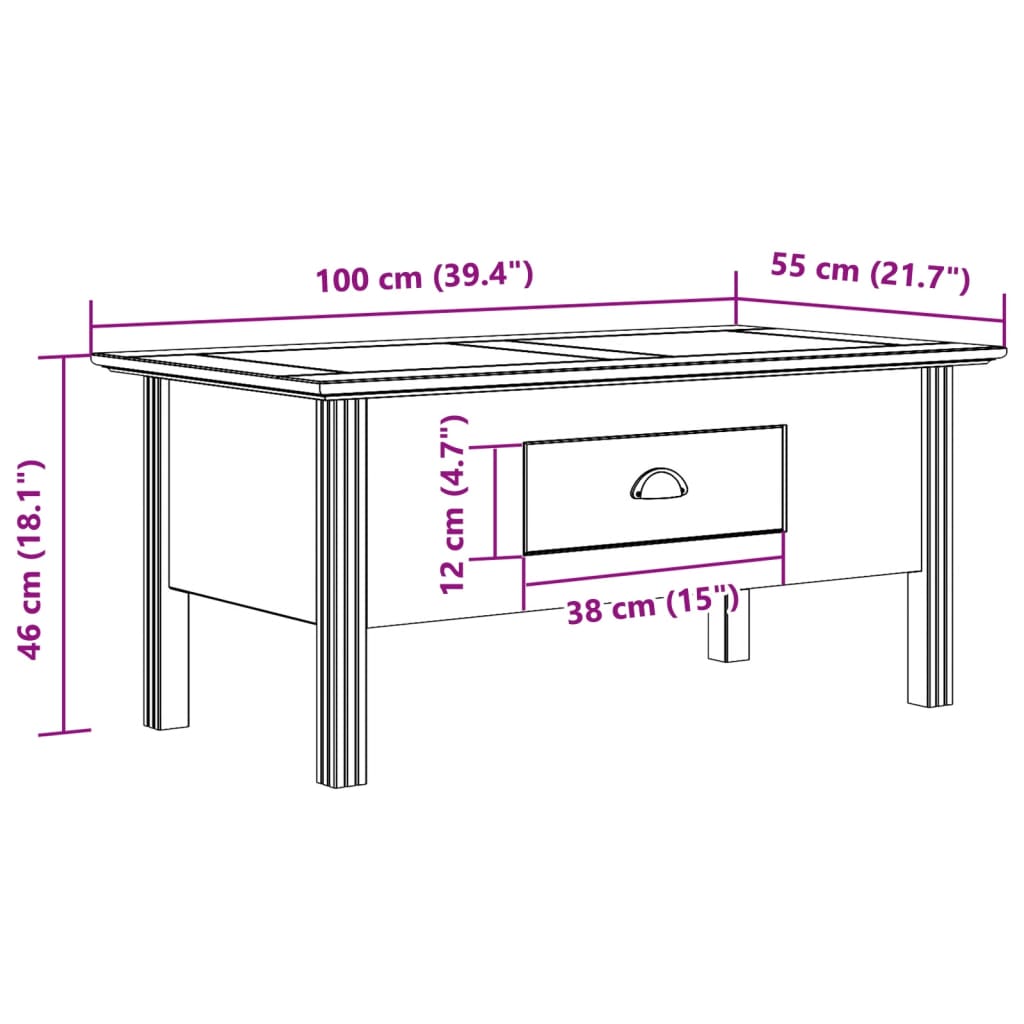 vidaXL Coffee Table BODO Gray 39.4"x21.7"x18.1" Solid Wood Pine