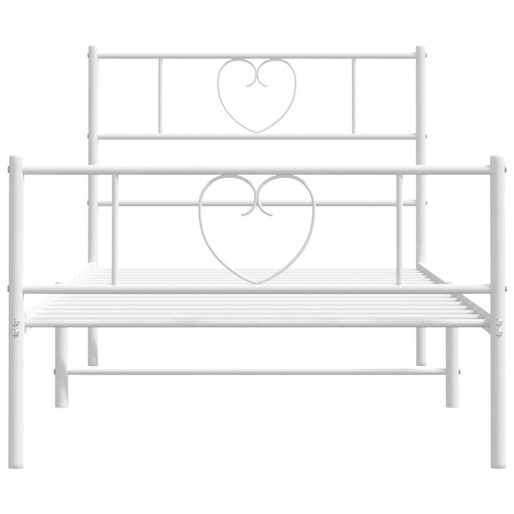 vidaXL Metal Bed Frame without Mattress with Footboard White 39.4"x74.8"