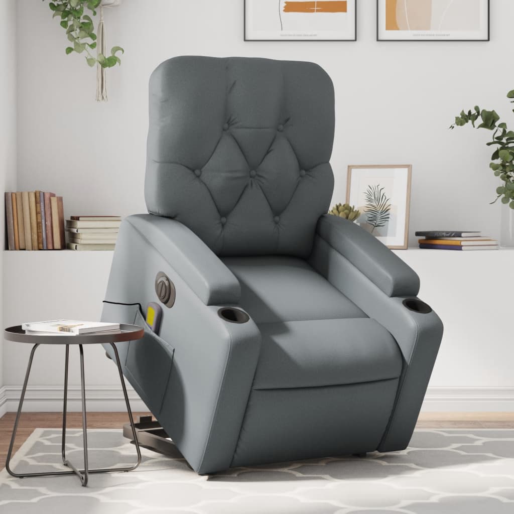 vidaXL Electric Stand up Massage Recliner Chair Gray Faux Leather