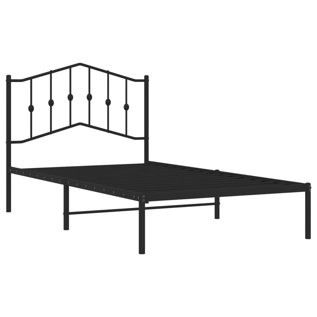 vidaXL Metal Bed Frame without Mattress with Headboard Black 39.4"x74.8"