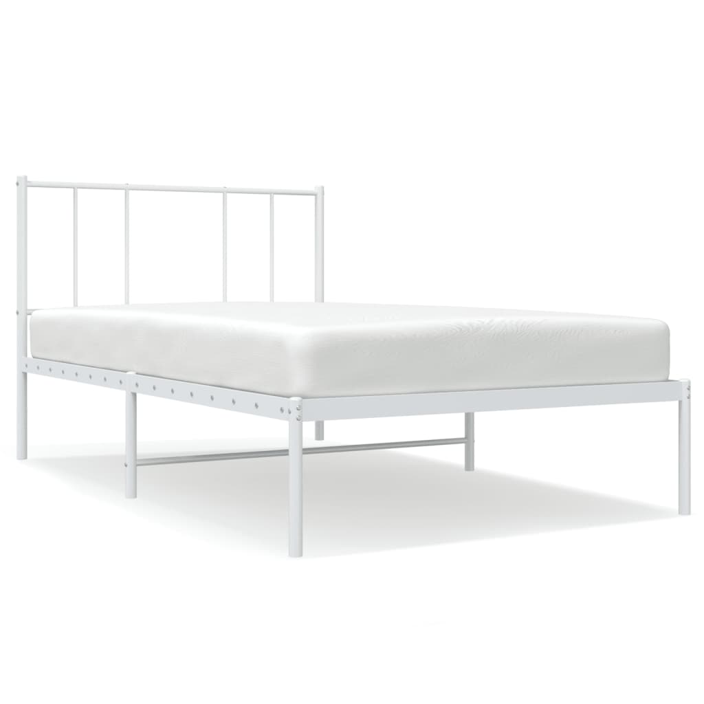 vidaXL Metal Bed Frame without Mattress with Headboard White 39.4"x74.8"