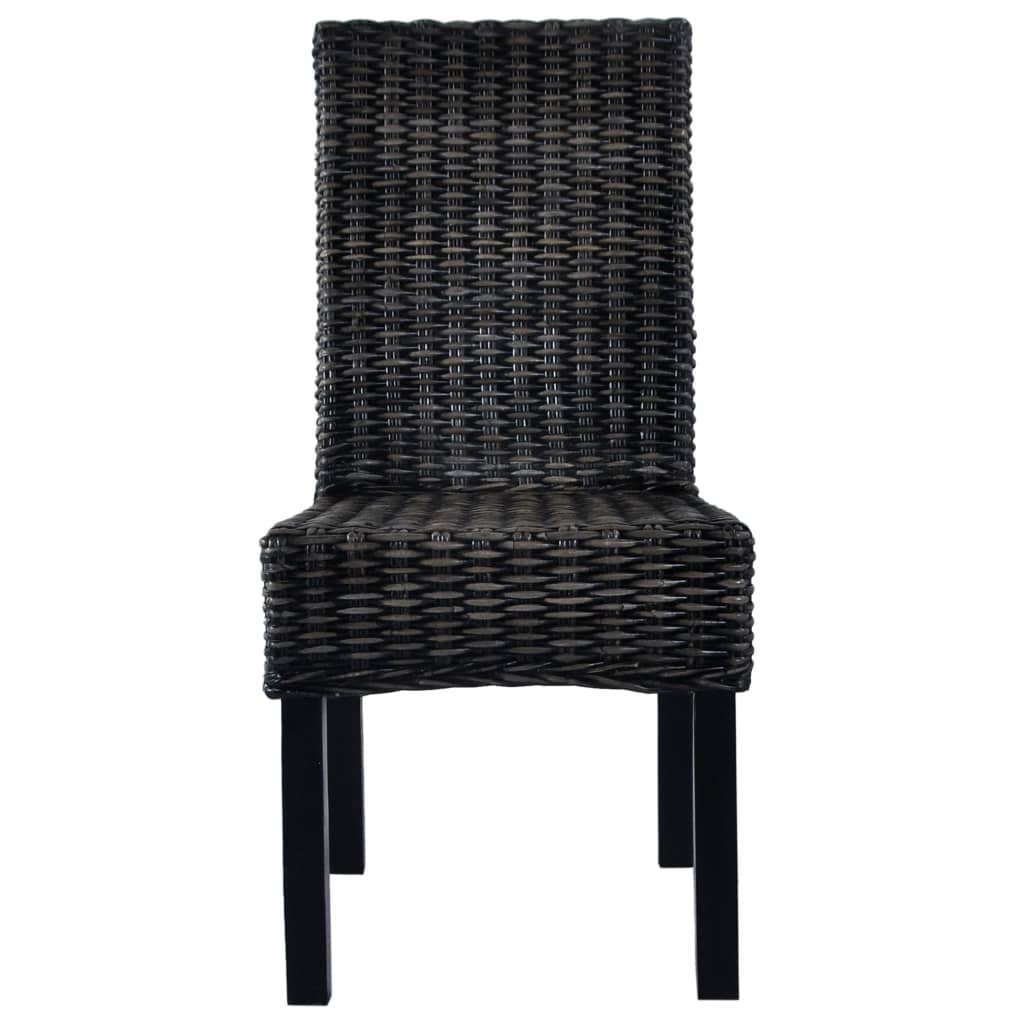 vidaXL Dining Chairs 2 pcs Black Kubu Rattan and Mango Wood