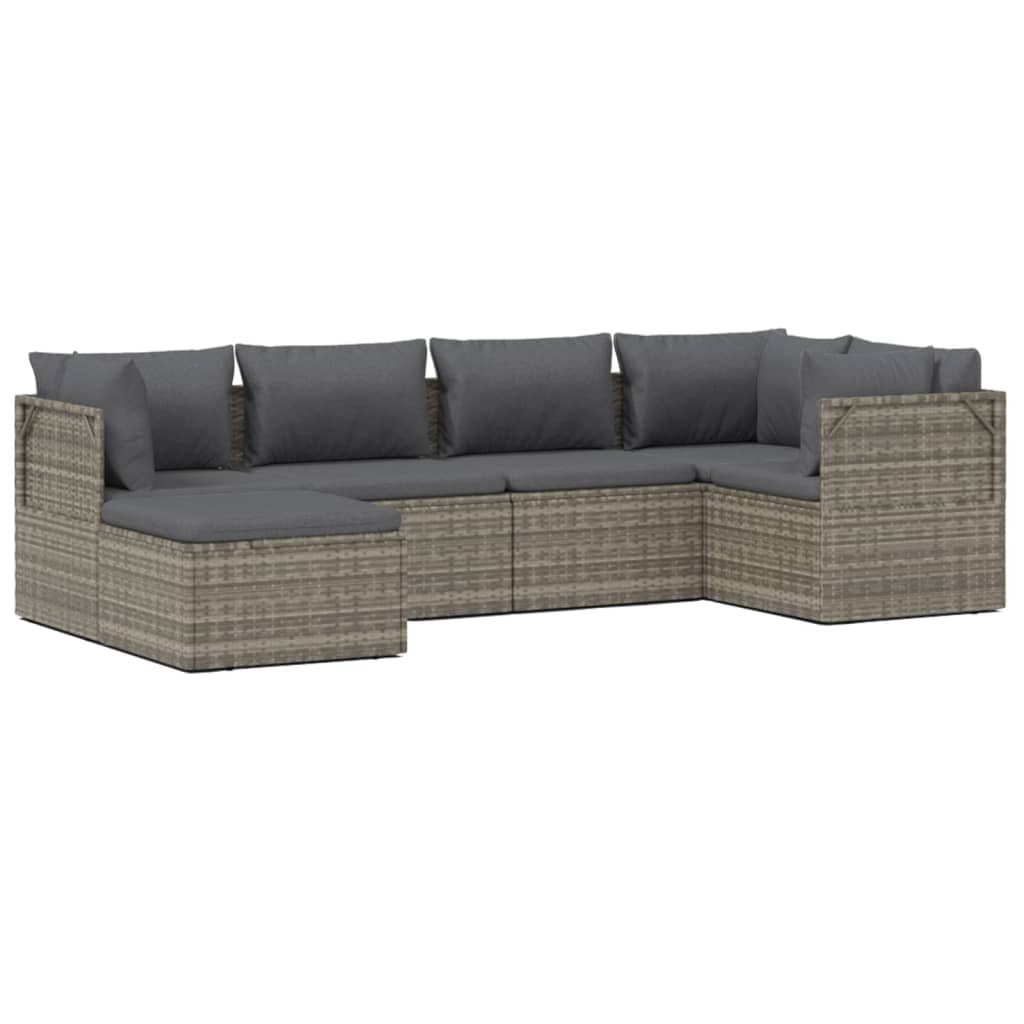 vidaXL 6 Piece Patio Lounge Set with Cushions Gray Poly Rattan