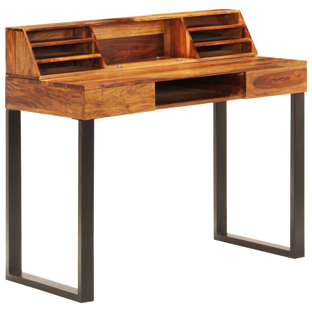 vidaXL Desk 43.3"x19.7"x37" Solid Sheesham Wood and Steel