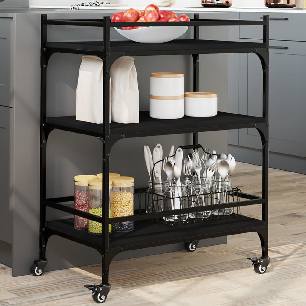 vidaXL Kitchen Trolley Black 25.6"x15.7"x34.1" Engineered Wood