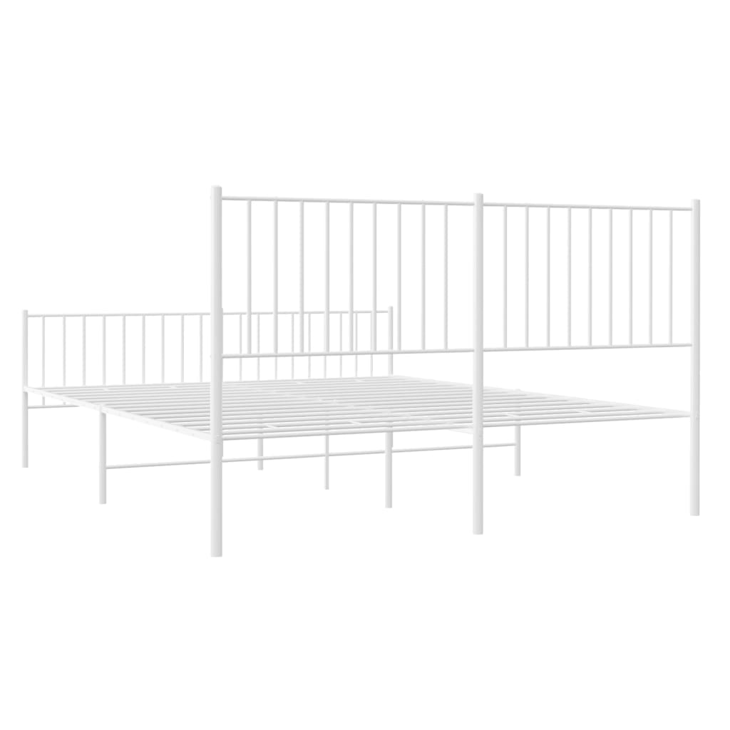 vidaXL Metal Bed Frame with Headboard and Footboard White 59.8"x78.7"