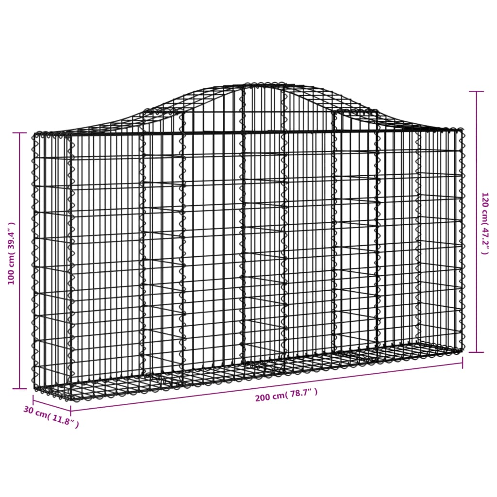 vidaXL Arched Gabion Baskets 3 pcs 78.7"x11.8"x39.4"/47.2" Galvanized Iron