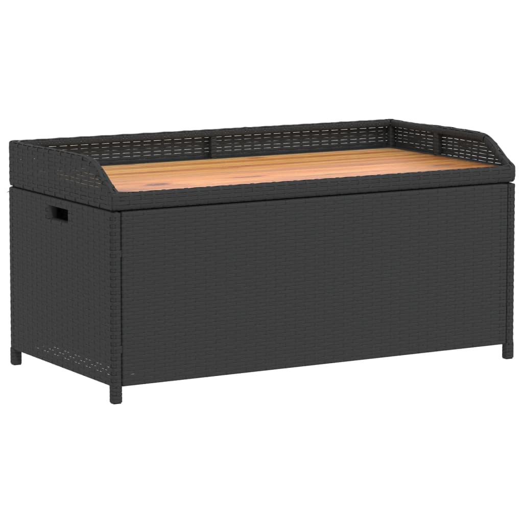 vidaXL Storage Bench Black 39.4"x19.7"x20.5" Poly Rattan and Acacia Wood