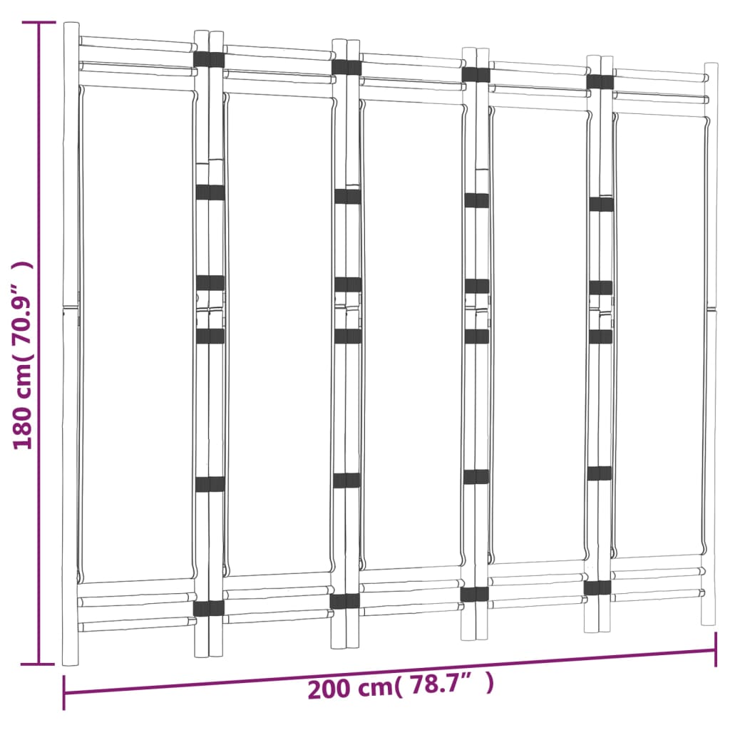 vidaXL Folding 5-Panel Room Divider 78.7" Bamboo and Canvas