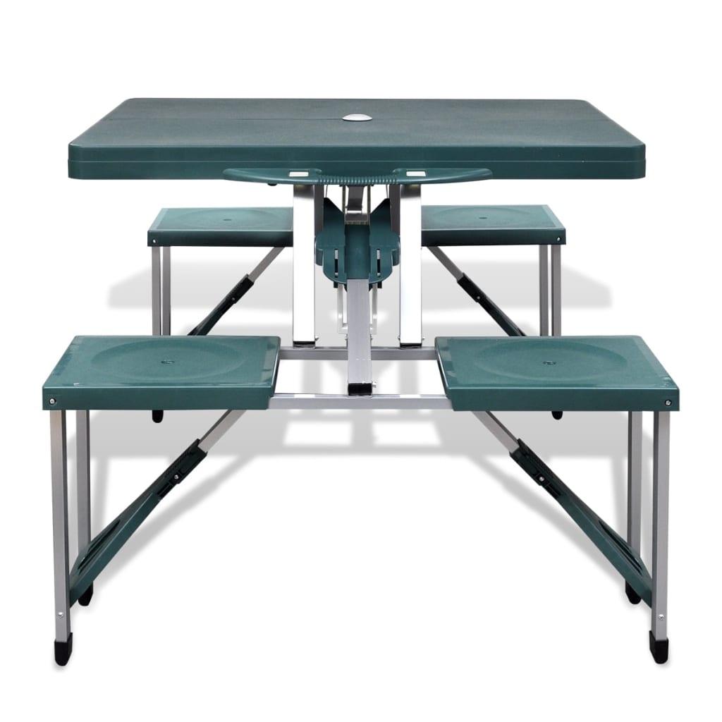 vidaXL Foldable Camping Table Set with 4 Stools Aluminum Extra Light Green