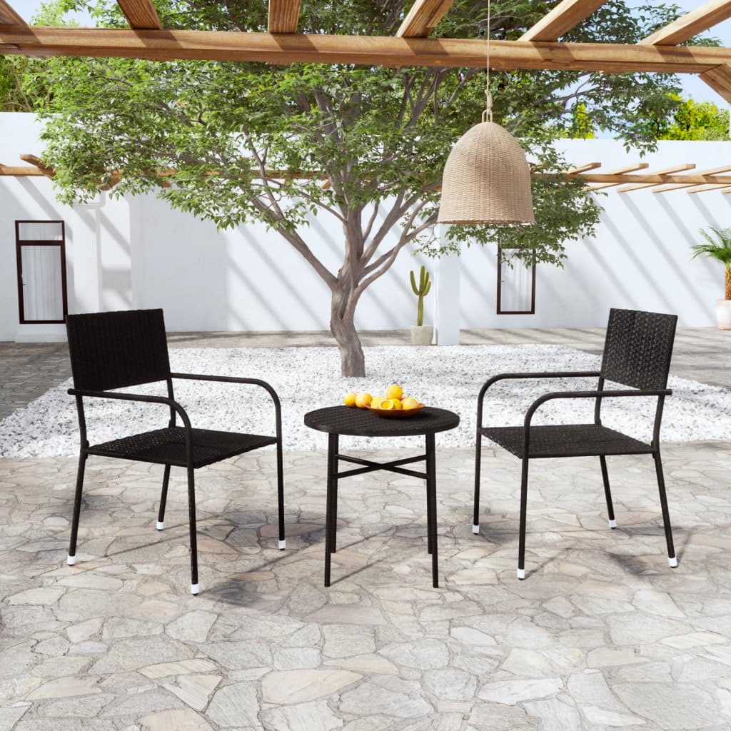 vidaXL 3 Piece Patio Dining Set Poly Rattan Black