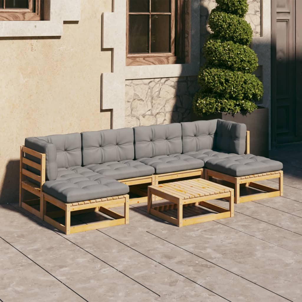 vidaXL 7 Piece Patio Lounge Set with Cushions Solid Wood Pine