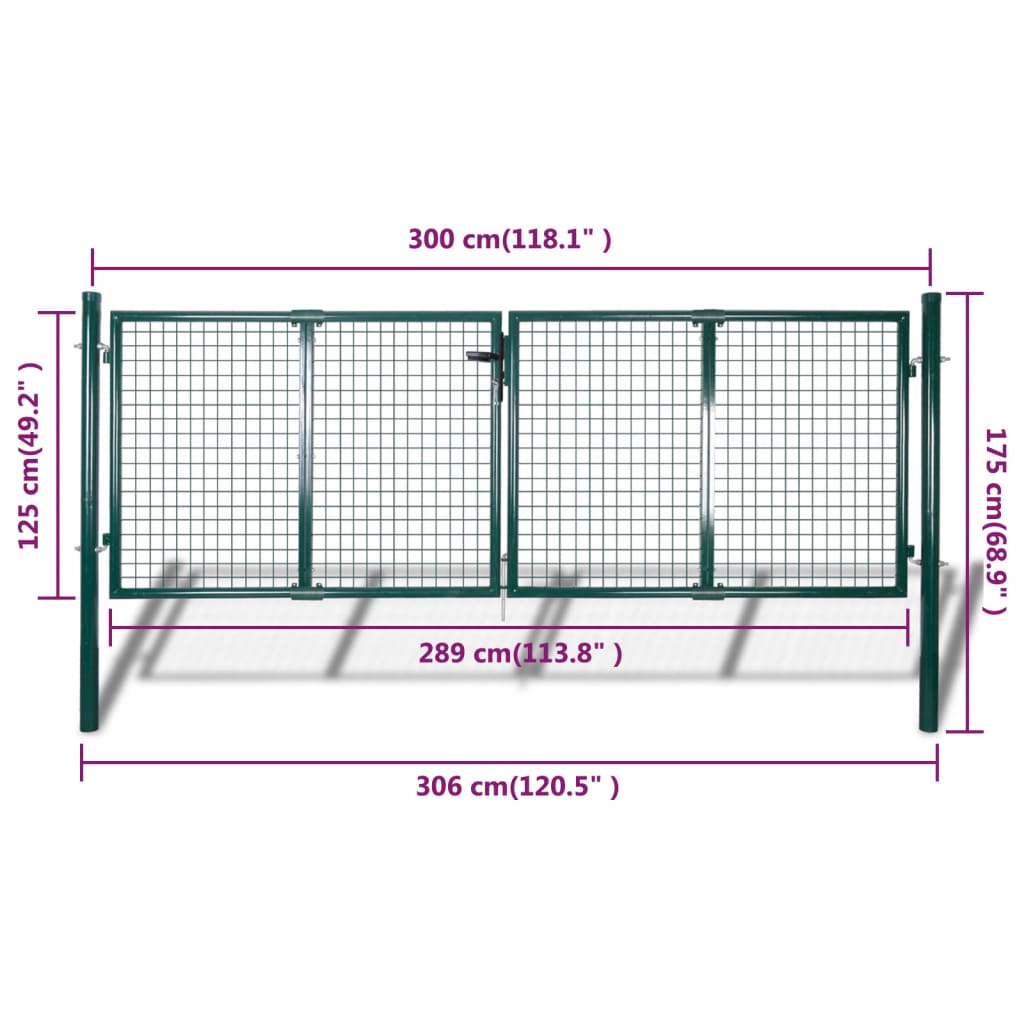 vidaXL Fence Gate Steel 120.5"x68.9" Green