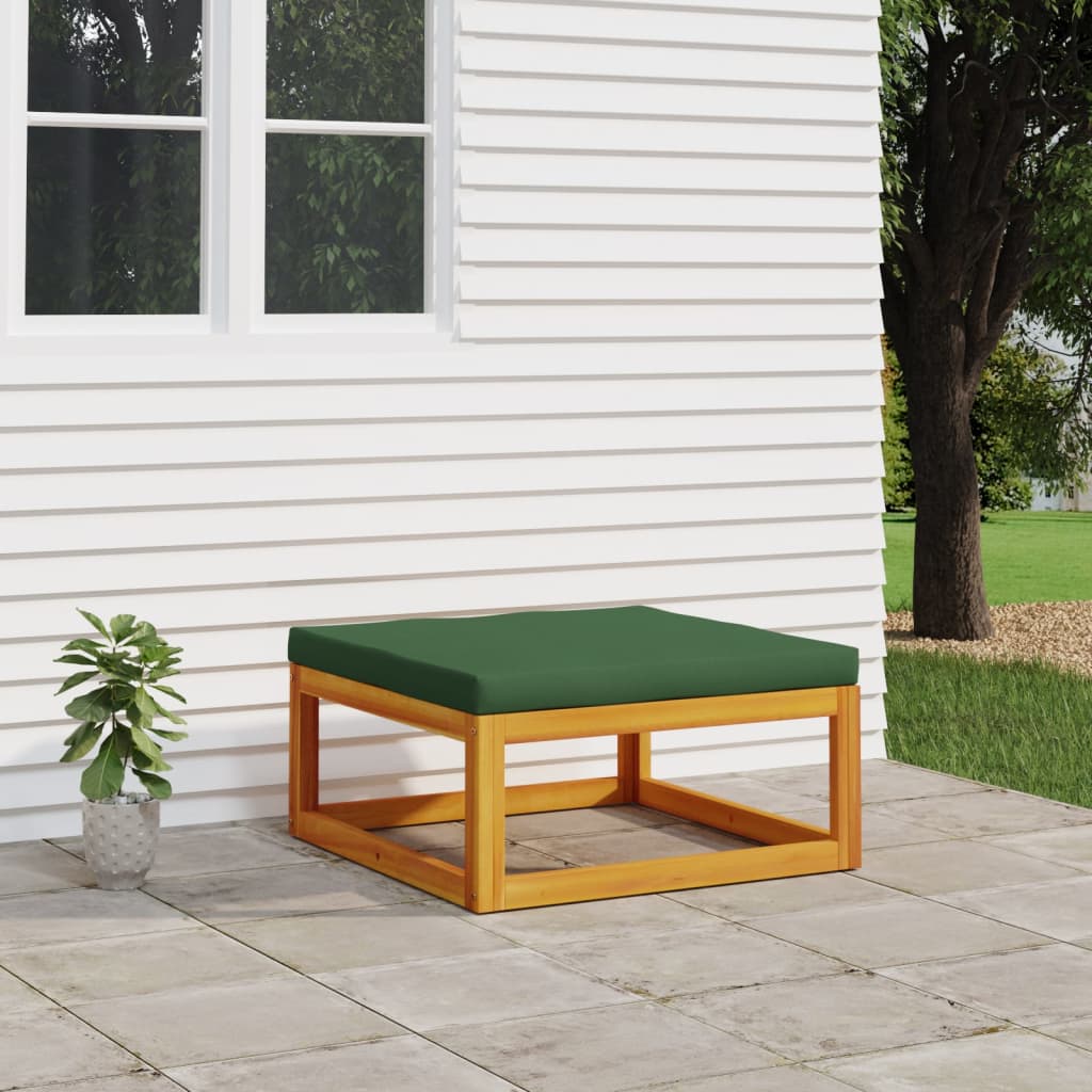 vidaXL Patio Footrest with Green Cushion Solid Wood Acacia