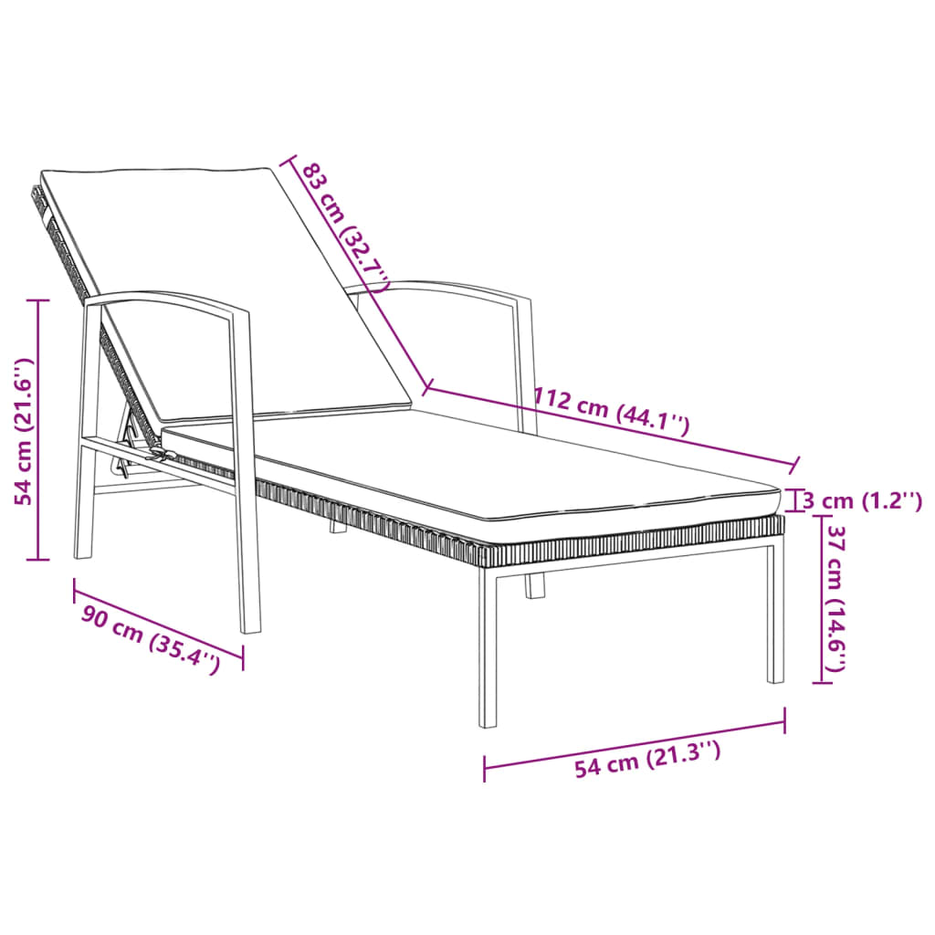 vidaXL Sun Loungers 2 pcs with Table Poly Rattan Brown