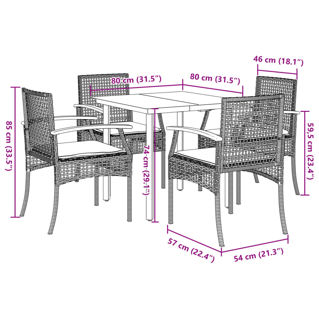 vidaXL 5 Piece Patio Dining Set with Cushions Black Poly Rattan